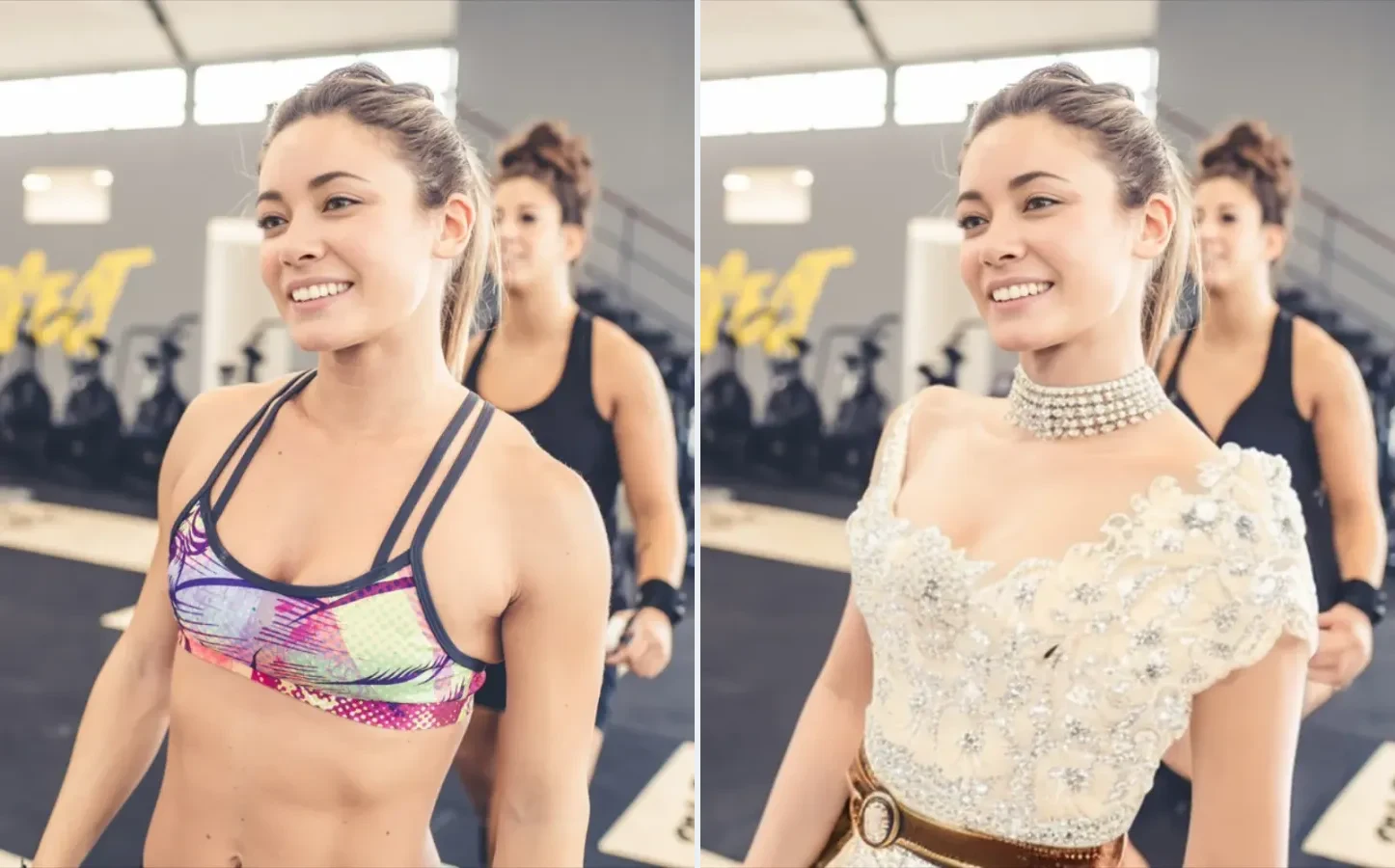DreamBody before and after: the source photo and a preview with visible definition