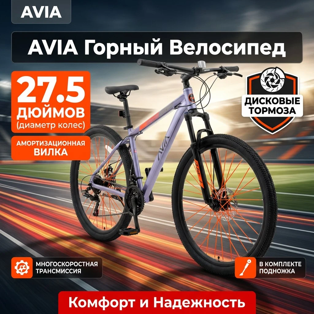 Generated bicycle card infographic with advantage badges